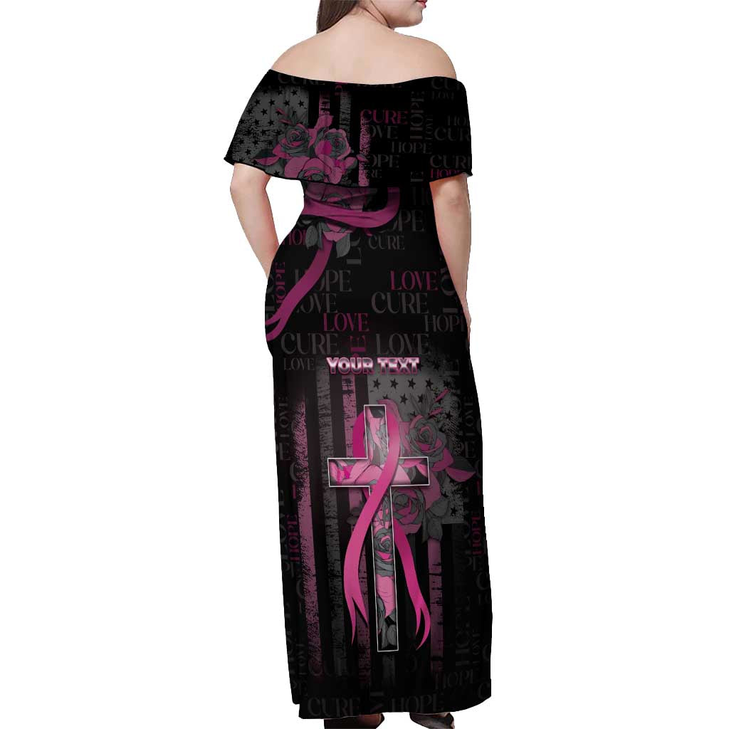 Personalized American Breast Cancer Off Shoulder Maxi Dress Hope And Cure Cross - Wonder Print Shop