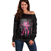 Personalized American Breast Cancer Off Shoulder Sweater Hope And Cure Cross - Wonder Print Shop