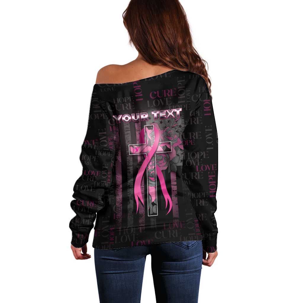 Personalized American Breast Cancer Off Shoulder Sweater Hope And Cure Cross - Wonder Print Shop