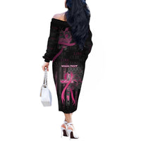 Personalized American Breast Cancer Off The Shoulder Long Sleeve Dress Hope And Cure Cross - Wonder Print Shop