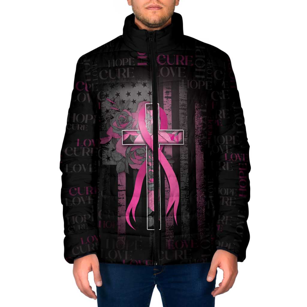 Personalized American Breast Cancer Padded Jacket Hope And Cure Cross - Wonder Print Shop