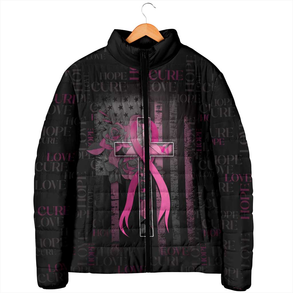 Personalized American Breast Cancer Padded Jacket Hope And Cure Cross - Wonder Print Shop