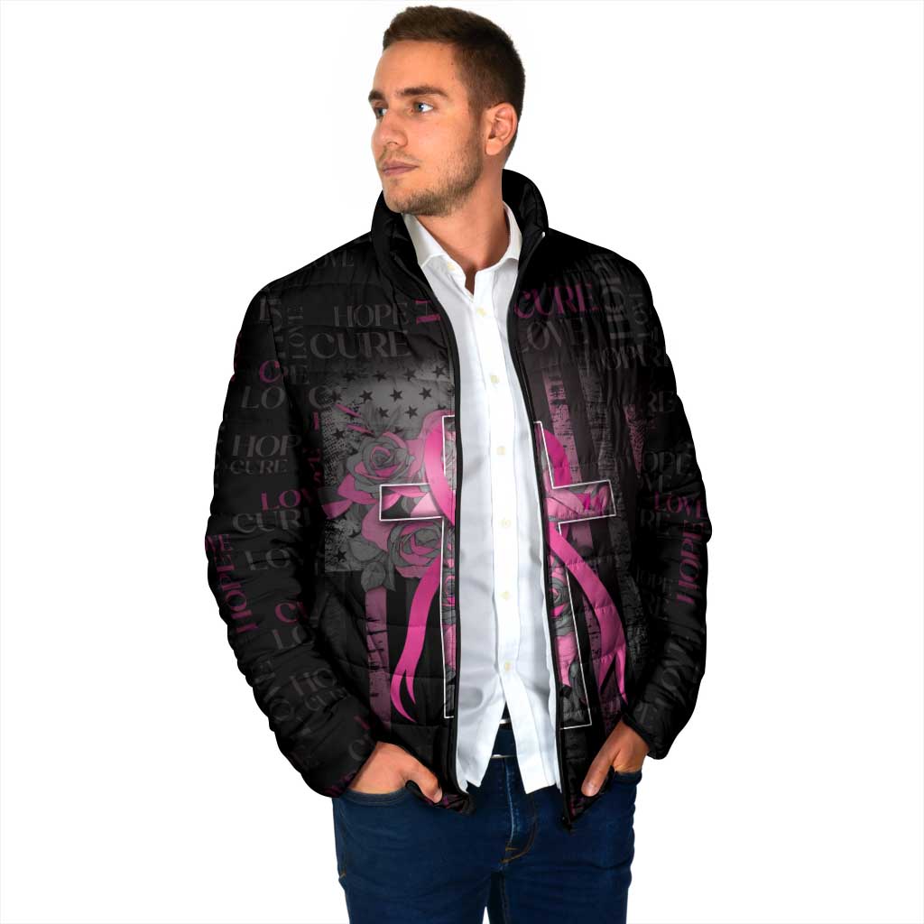 Personalized American Breast Cancer Padded Jacket Hope And Cure Cross - Wonder Print Shop