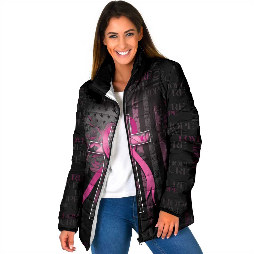 Personalized American Breast Cancer Padded Jacket Hope And Cure Cross - Wonder Print Shop