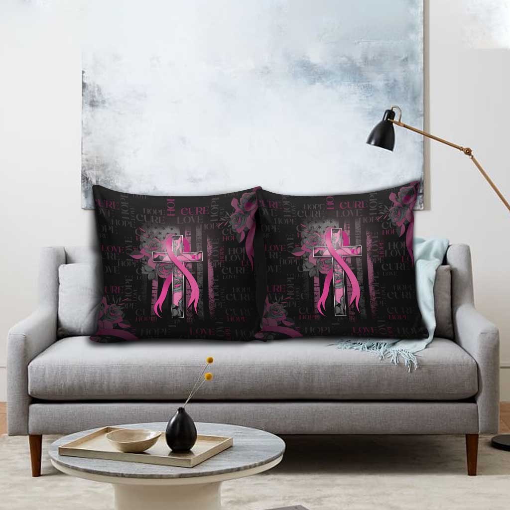 American Breast Cancer Pillow Cover Hope And Cure Cross - Wonder Print Shop