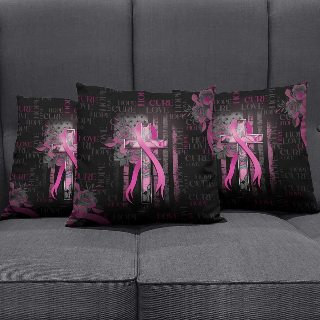 American Breast Cancer Pillow Cover Hope And Cure Cross - Wonder Print Shop