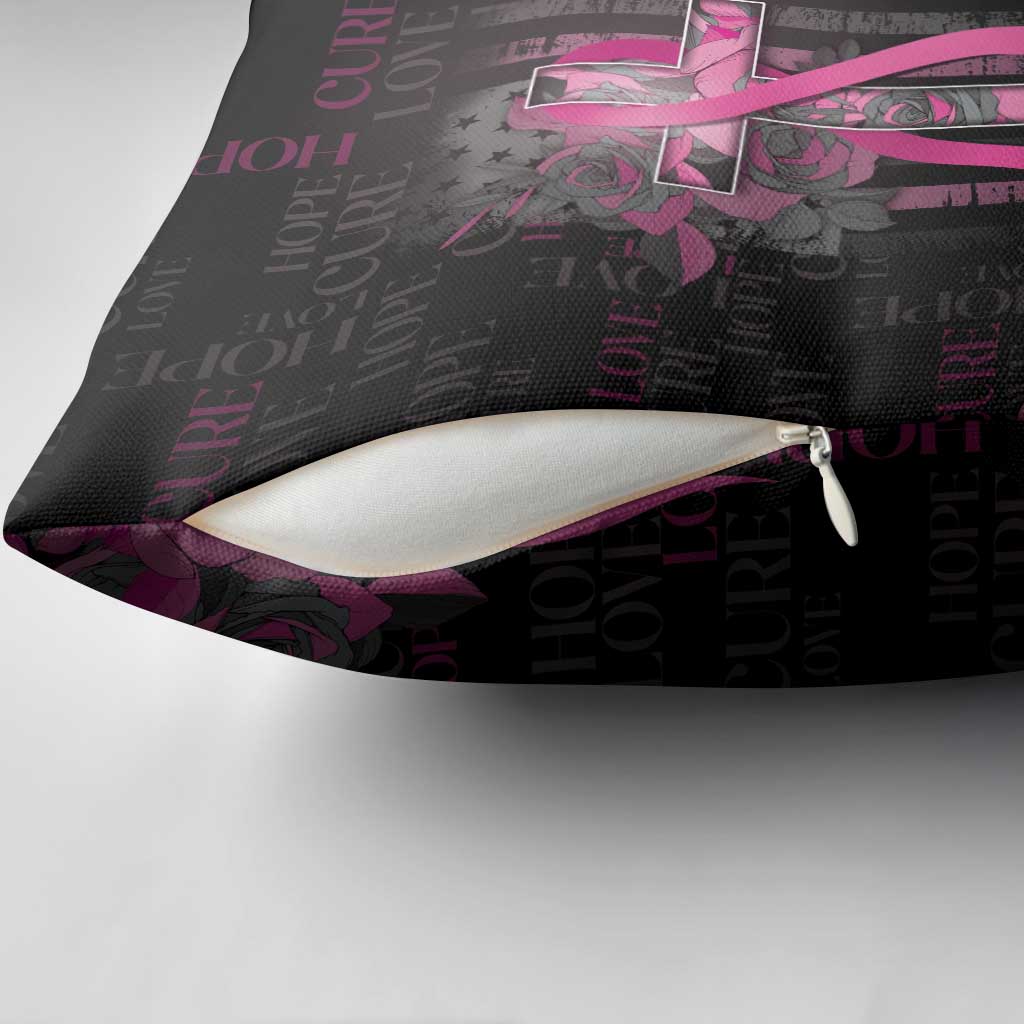American Breast Cancer Pillow Cover Hope And Cure Cross - Wonder Print Shop