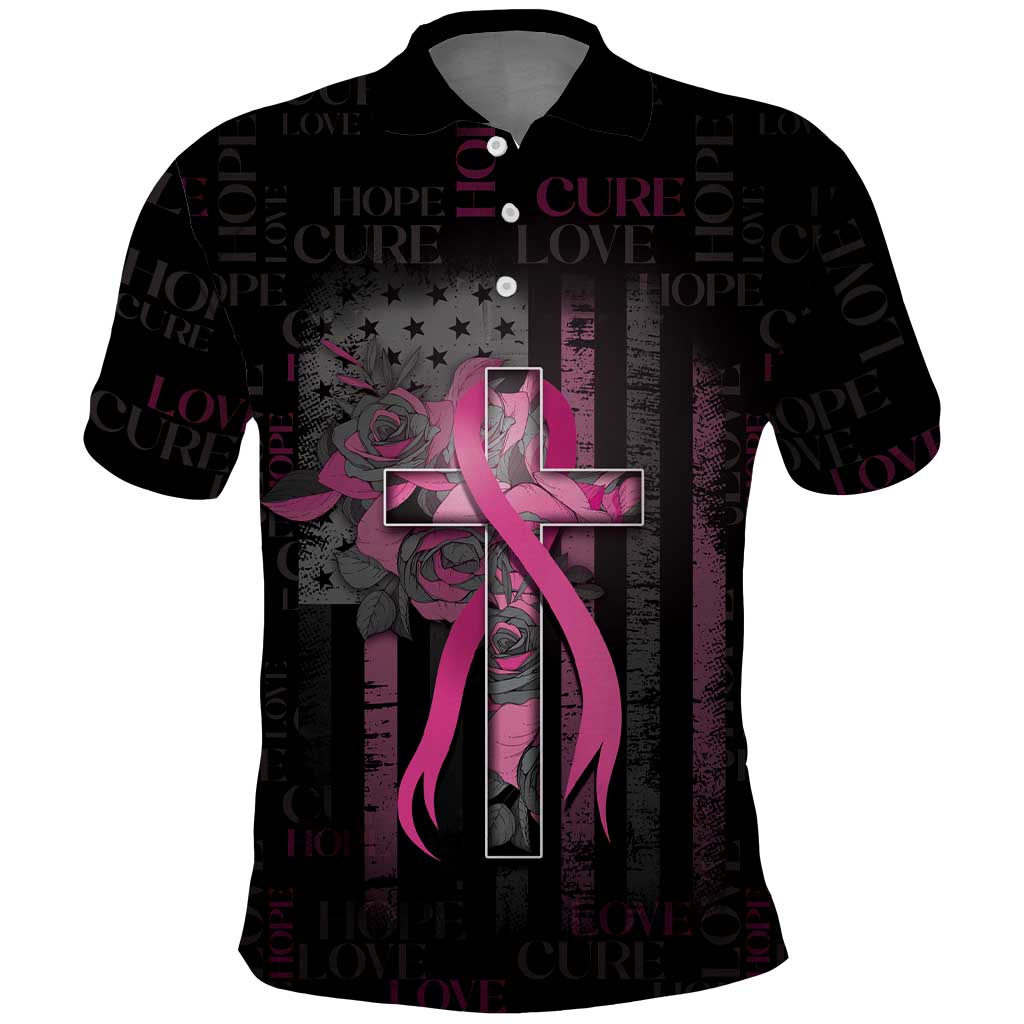 Personalized American Breast Cancer Polo Shirt Hope And Cure Cross - Wonder Print Shop
