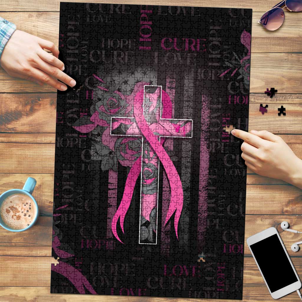 American Breast Cancer Puzzle Hope And Cure Cross - Wonder Print Shop