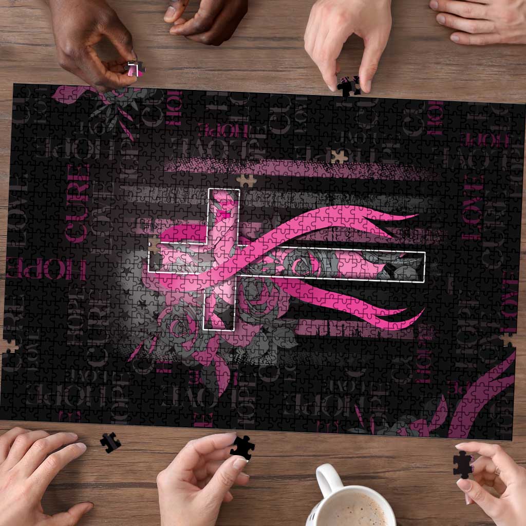 American Breast Cancer Puzzle Hope And Cure Cross - Wonder Print Shop