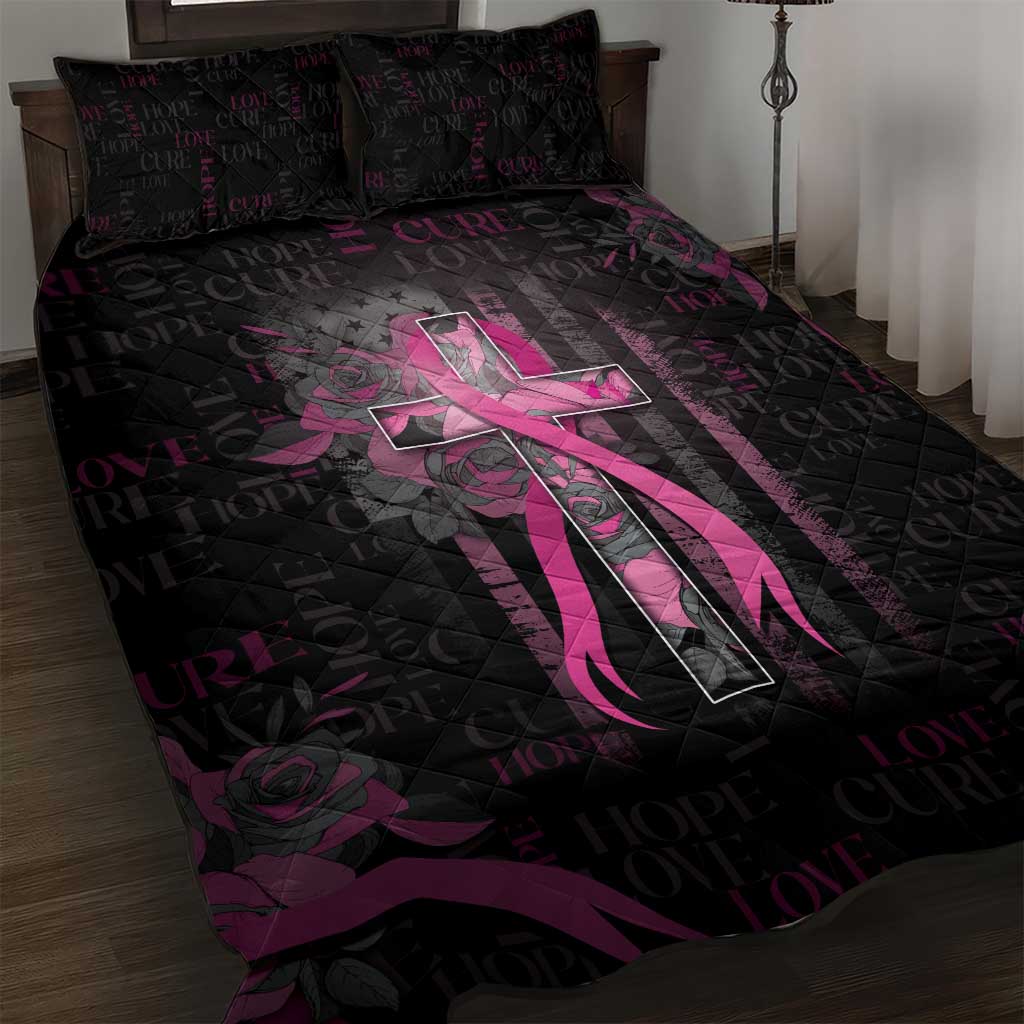 American Breast Cancer Quilt Bed Set Hope And Cure Cross - Wonder Print Shop