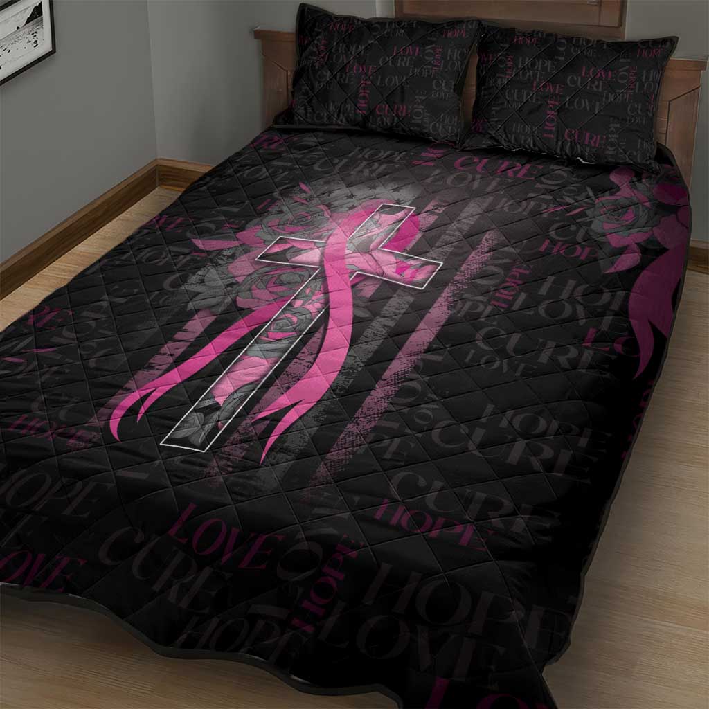 American Breast Cancer Quilt Bed Set Hope And Cure Cross - Wonder Print Shop