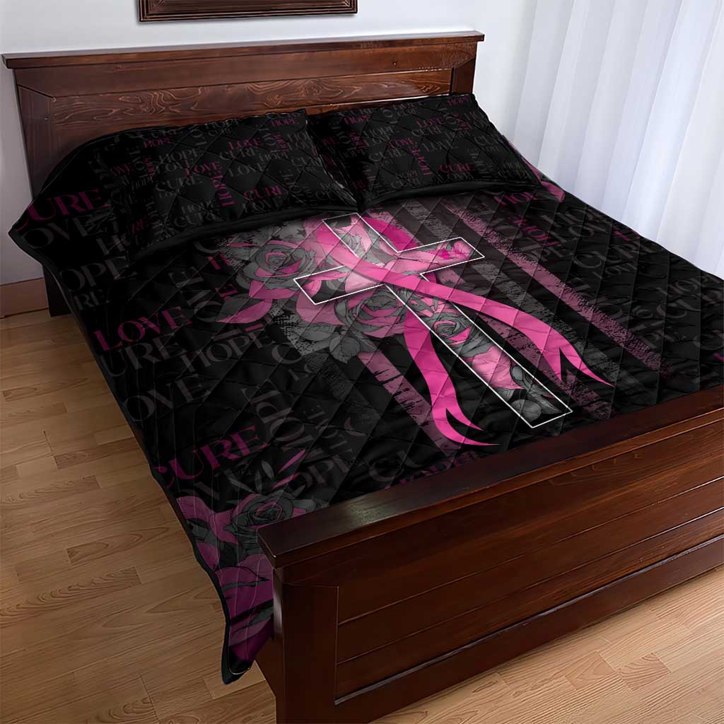American Breast Cancer Quilt Bed Set Hope And Cure Cross - Wonder Print Shop