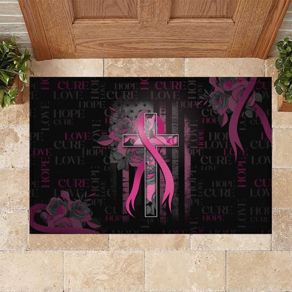 American Breast Cancer Rubber Doormat Hope And Cure Cross - Wonder Print Shop