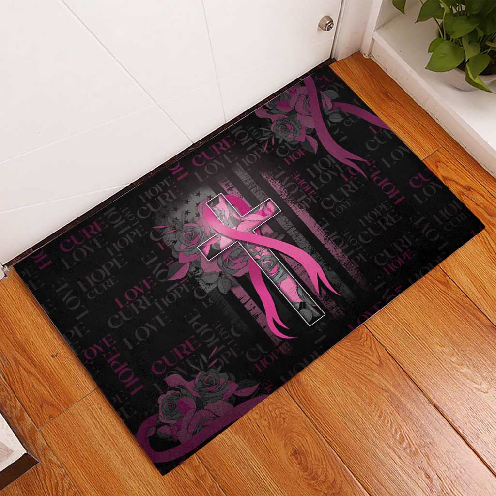 American Breast Cancer Rubber Doormat Hope And Cure Cross - Wonder Print Shop