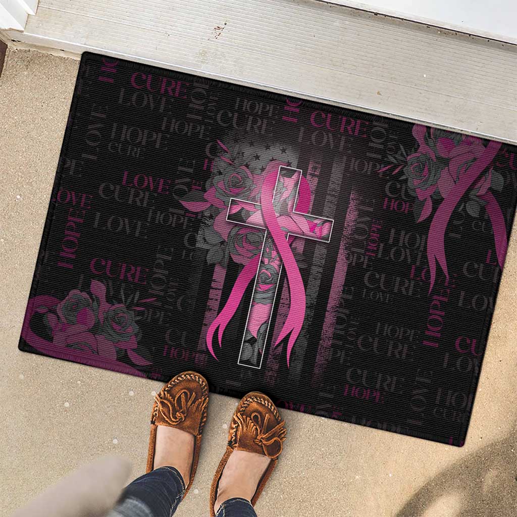 American Breast Cancer Rubber Doormat Hope And Cure Cross - Wonder Print Shop