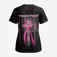 Personalized American Breast Cancer Scrub Top Hope And Cure Cross - Wonder Print Shop