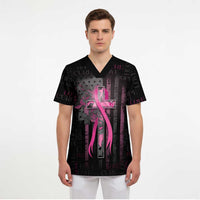Personalized American Breast Cancer Scrub Top Hope And Cure Cross - Wonder Print Shop
