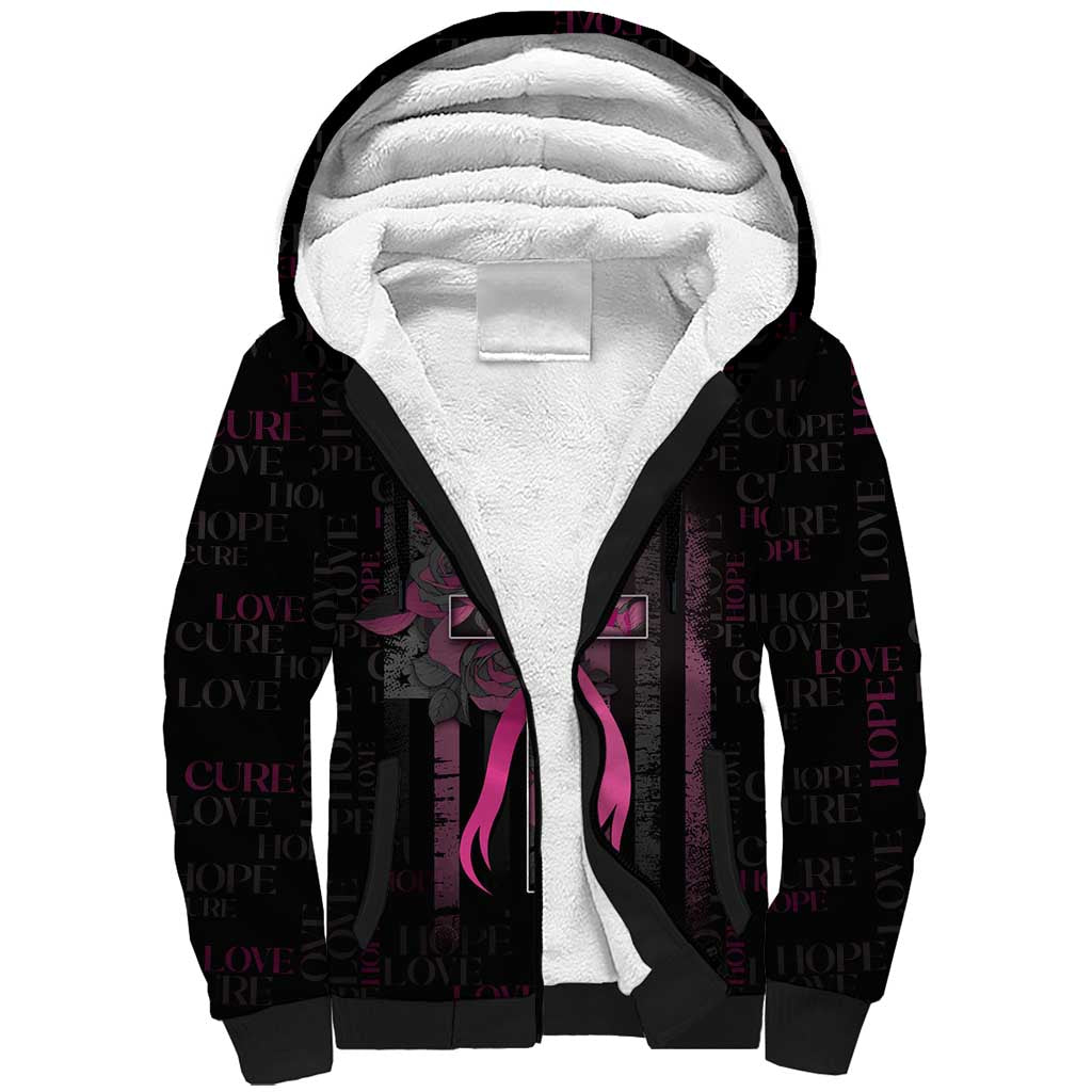 Personalized American Breast Cancer Sherpa Hoodie Hope And Cure Cross - Wonder Print Shop