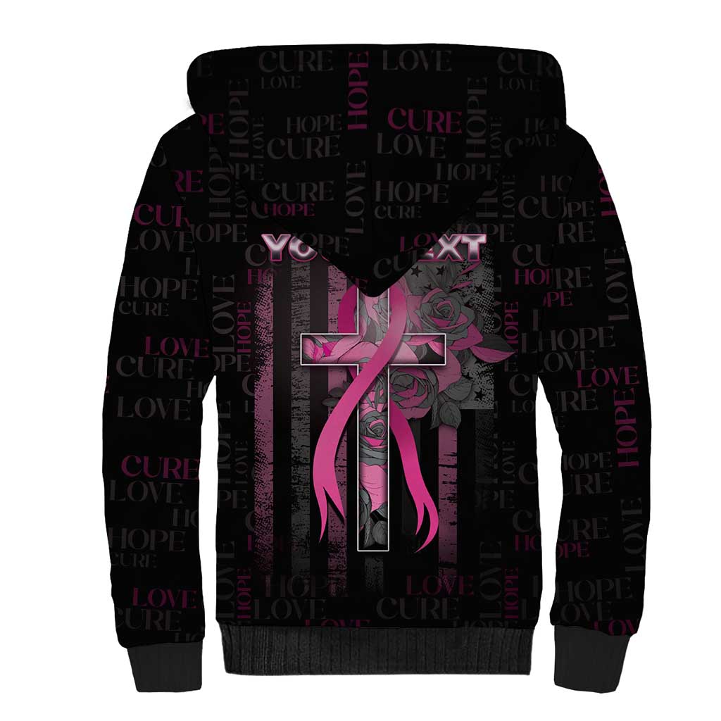 Personalized American Breast Cancer Sherpa Hoodie Hope And Cure Cross - Wonder Print Shop