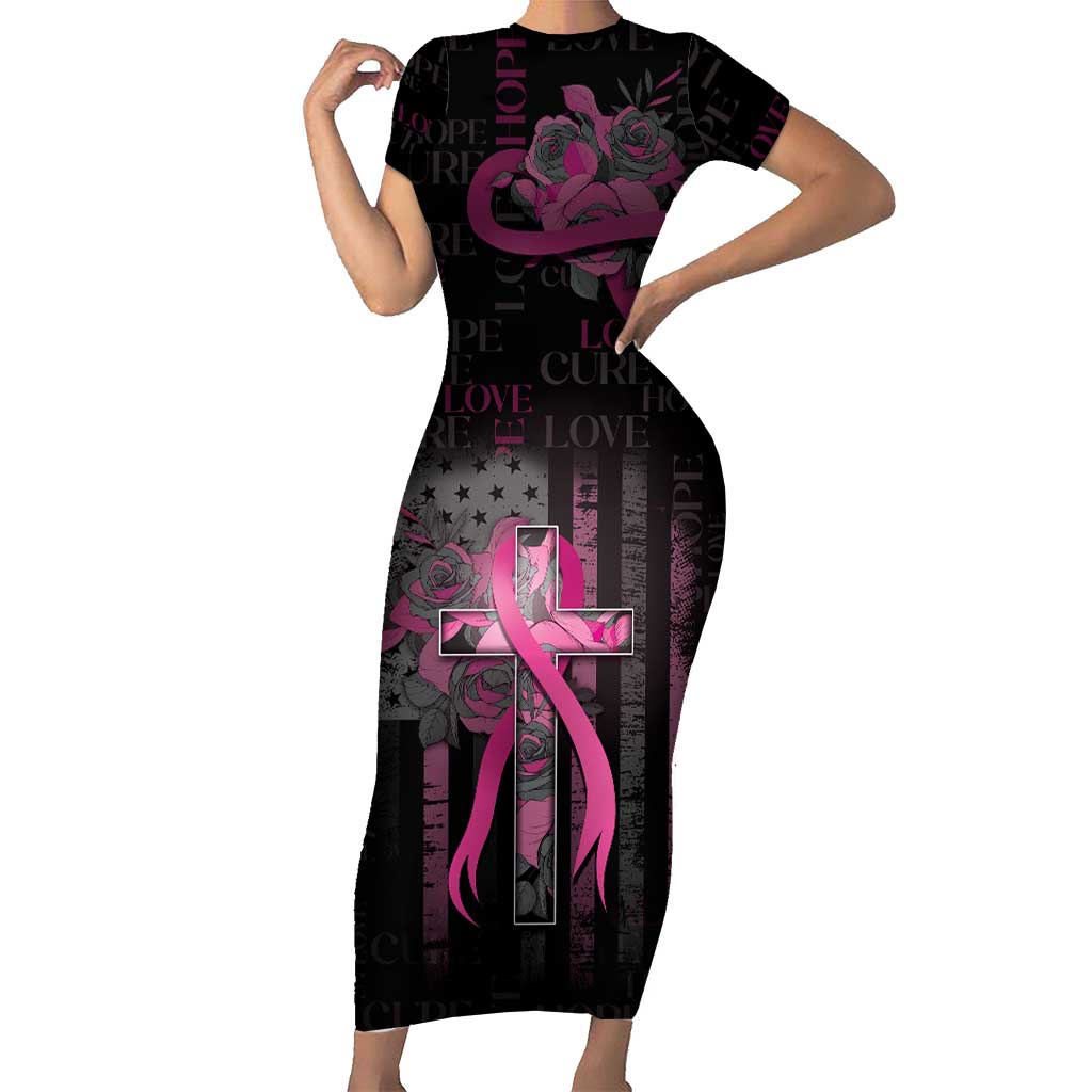 Personalized American Breast Cancer Short Sleeve Bodycon Dress Hope And Cure Cross - Wonder Print Shop