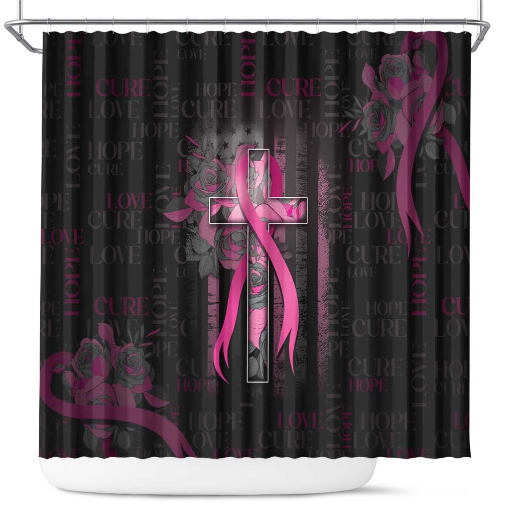 American Breast Cancer Shower Curtain Hope And Cure Cross - Wonder Print Shop
