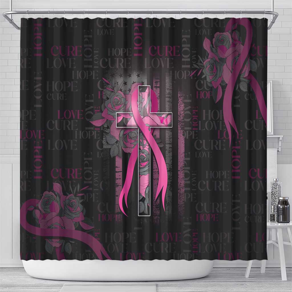 American Breast Cancer Shower Curtain Hope And Cure Cross - Wonder Print Shop
