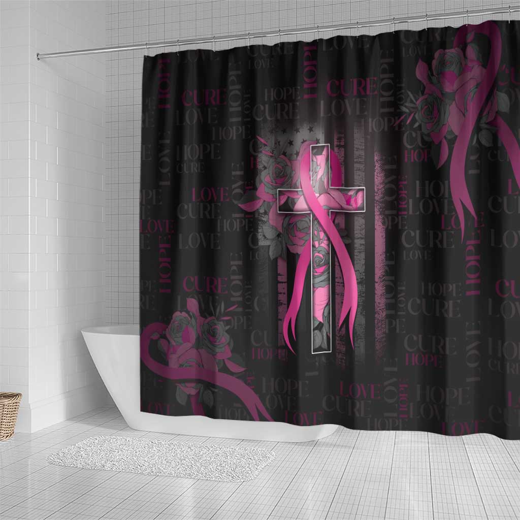 American Breast Cancer Shower Curtain Hope And Cure Cross - Wonder Print Shop