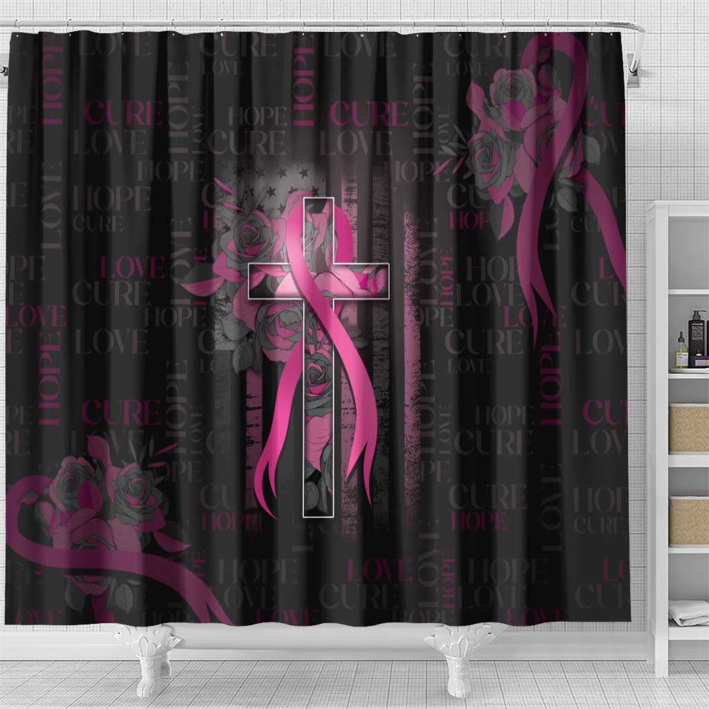 American Breast Cancer Shower Curtain Hope And Cure Cross - Wonder Print Shop