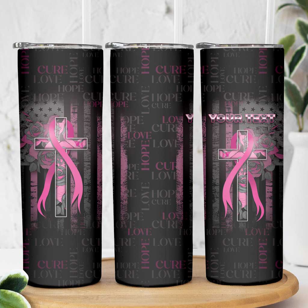 Personalized American Breast Cancer Skinny Tumbler Hope And Cure Cross - Wonder Print Shop