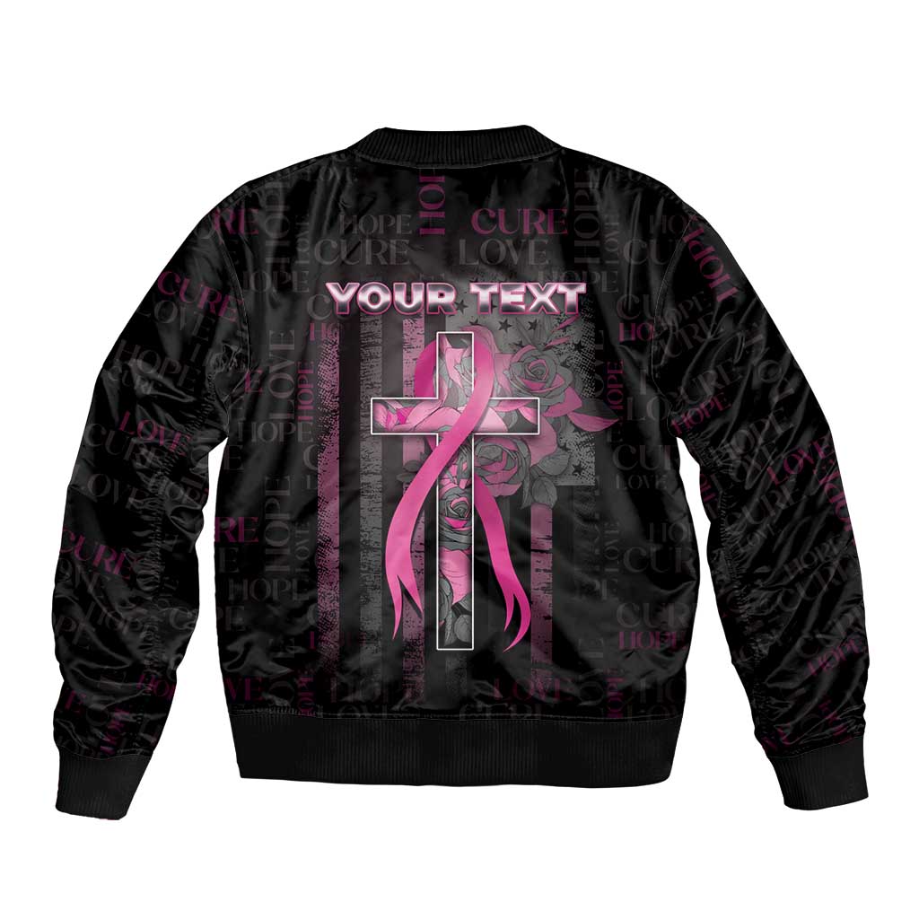 Personalized American Breast Cancer Sleeve Zip Bomber Jacket Hope And Cure Cross - Wonder Print Shop