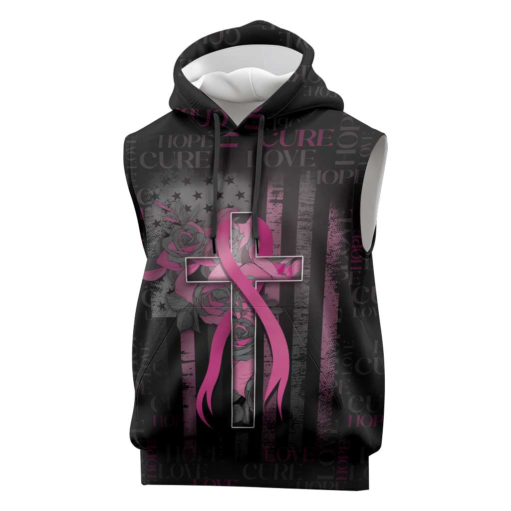 Personalized American Breast Cancer Sleeveless Hoodie Hope And Cure Cross - Wonder Print Shop