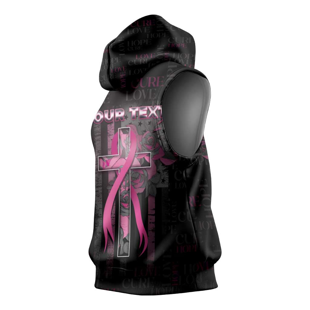 Personalized American Breast Cancer Sleeveless Hoodie Hope And Cure Cross - Wonder Print Shop
