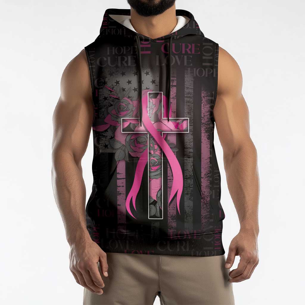 Personalized American Breast Cancer Sleeveless Hoodie Hope And Cure Cross - Wonder Print Shop