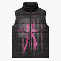 Personalized American Breast Cancer Sleeveless Puffer Jacket Hope And Cure Cross - Wonder Print Shop