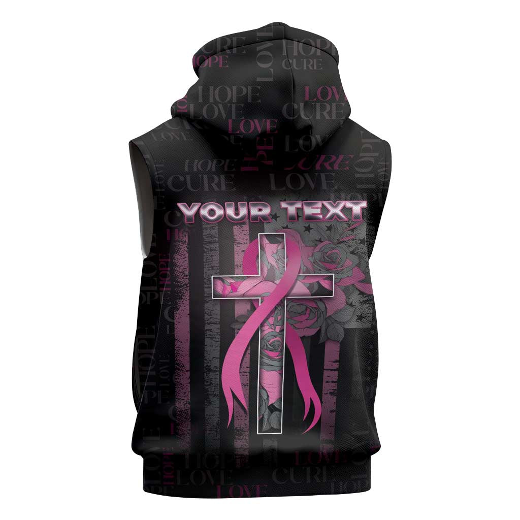 Personalized American Breast Cancer Sleeveless Zip Hoodie Hope And Cure Cross - Wonder Print Shop