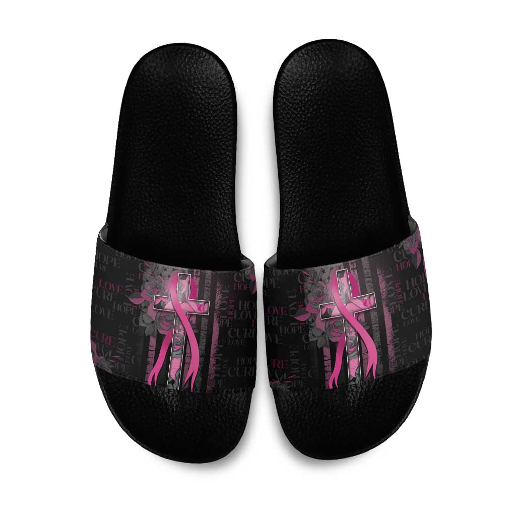 American Breast Cancer Slide Sandals Hope And Cure Cross - Wonder Print Shop