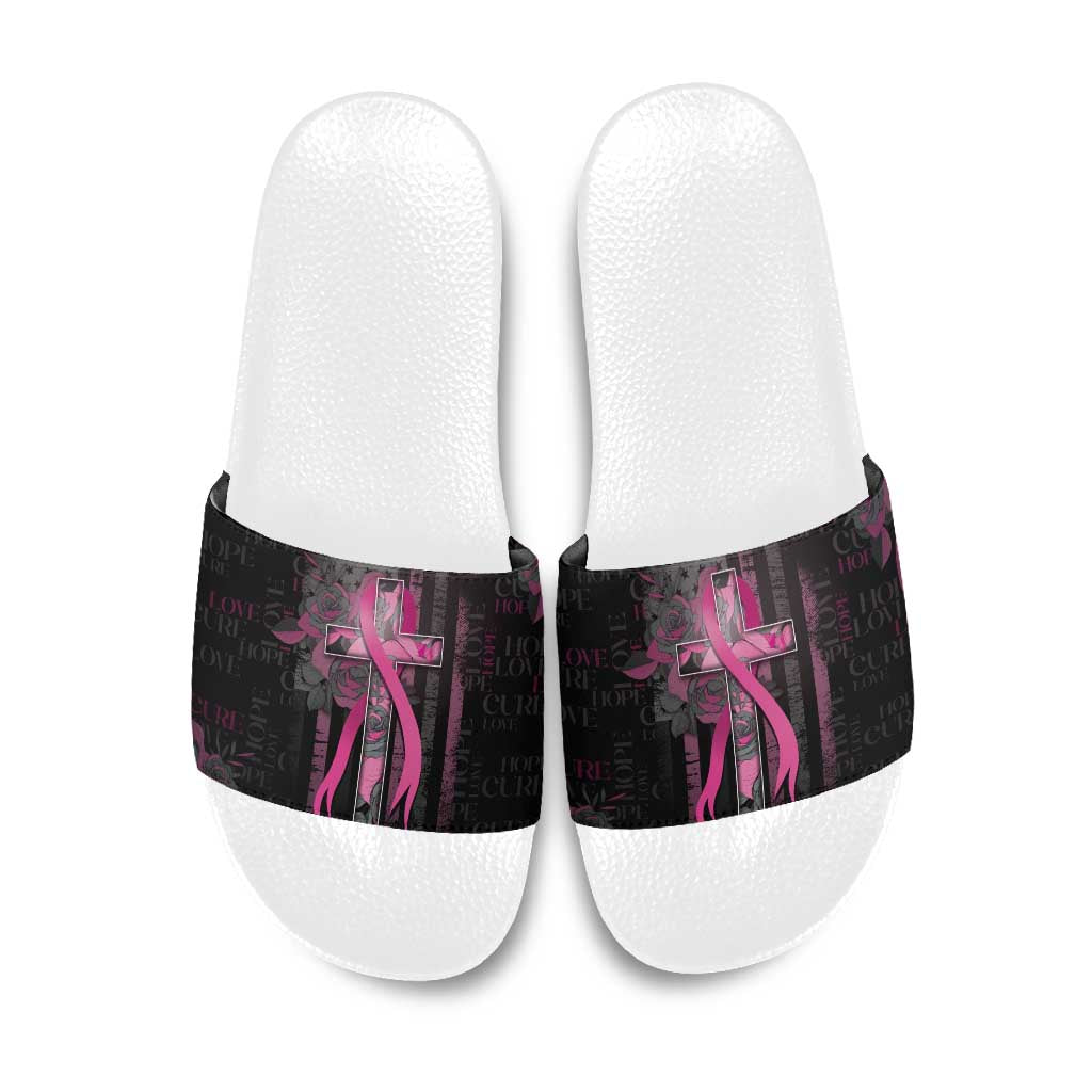 American Breast Cancer Slide Sandals Hope And Cure Cross - Wonder Print Shop