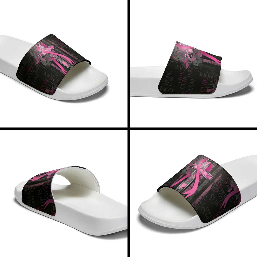 American Breast Cancer Slide Sandals Hope And Cure Cross - Wonder Print Shop