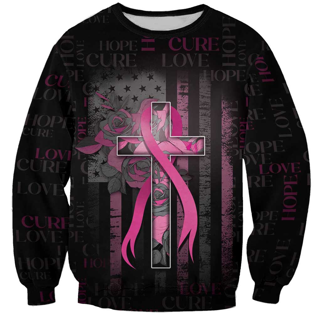 Personalized American Breast Cancer Sweatshirt Hope And Cure Cross - Wonder Print Shop