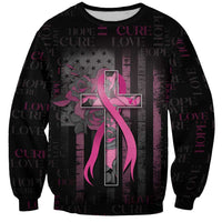 Personalized American Breast Cancer Sweatshirt Hope And Cure Cross - Wonder Print Shop