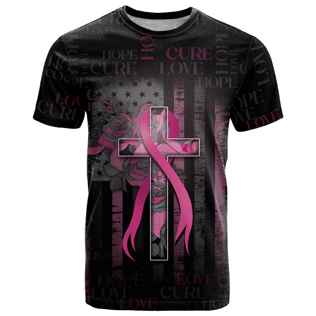 Personalized American Breast Cancer T Shirt Hope And Cure Cross - Wonder Print Shop