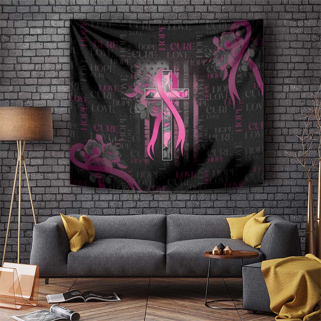 American Breast Cancer Tapestry Hope And Cure Cross - Wonder Print Shop