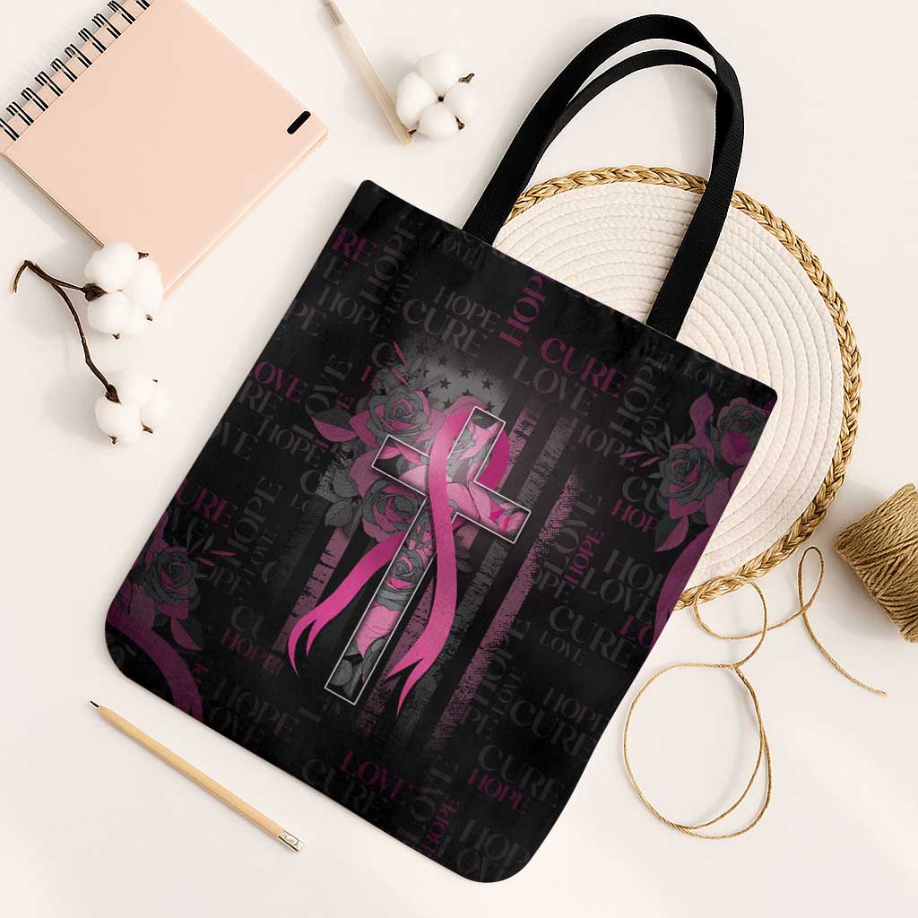 American Breast Cancer Tote Bag Hope And Cure Cross - Wonder Print Shop