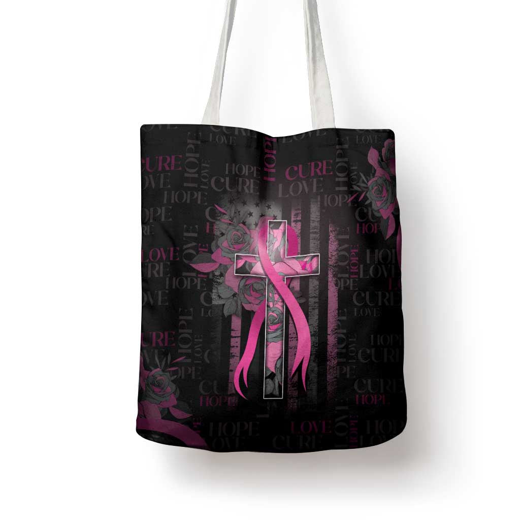 American Breast Cancer Tote Bag Hope And Cure Cross - Wonder Print Shop
