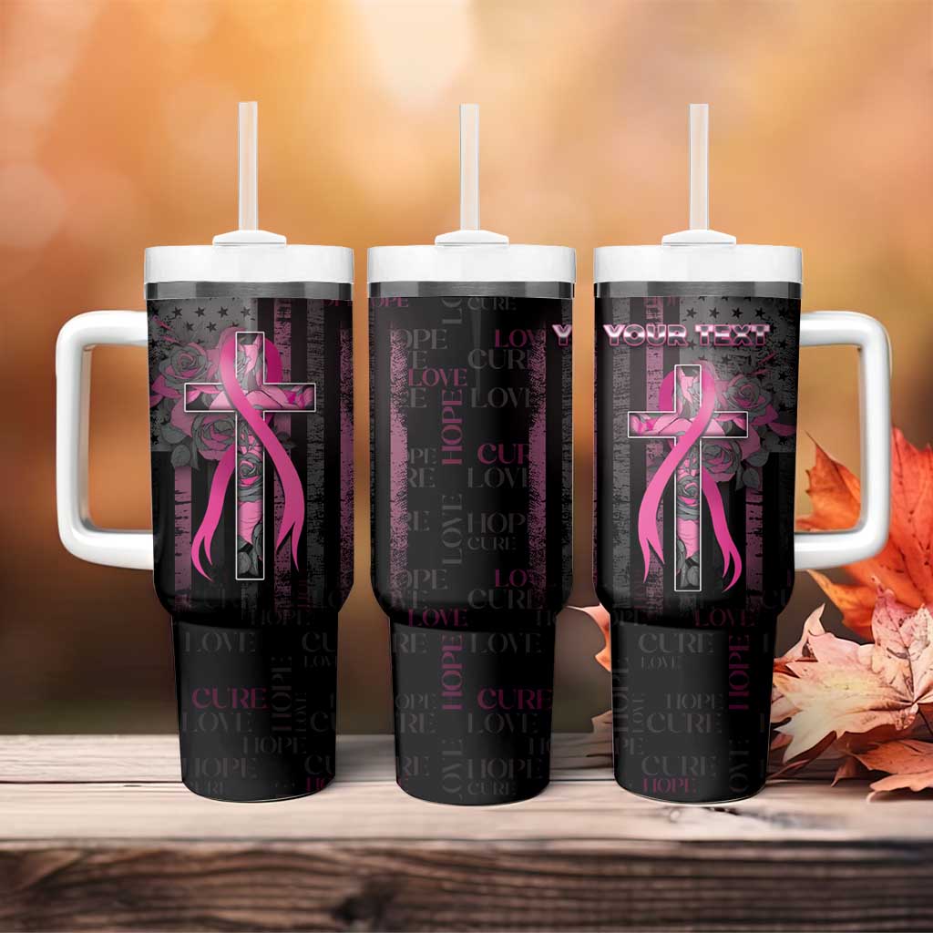 Personalized American Breast Cancer Tumbler With Handle Hope And Cure Cross - Wonder Print Shop
