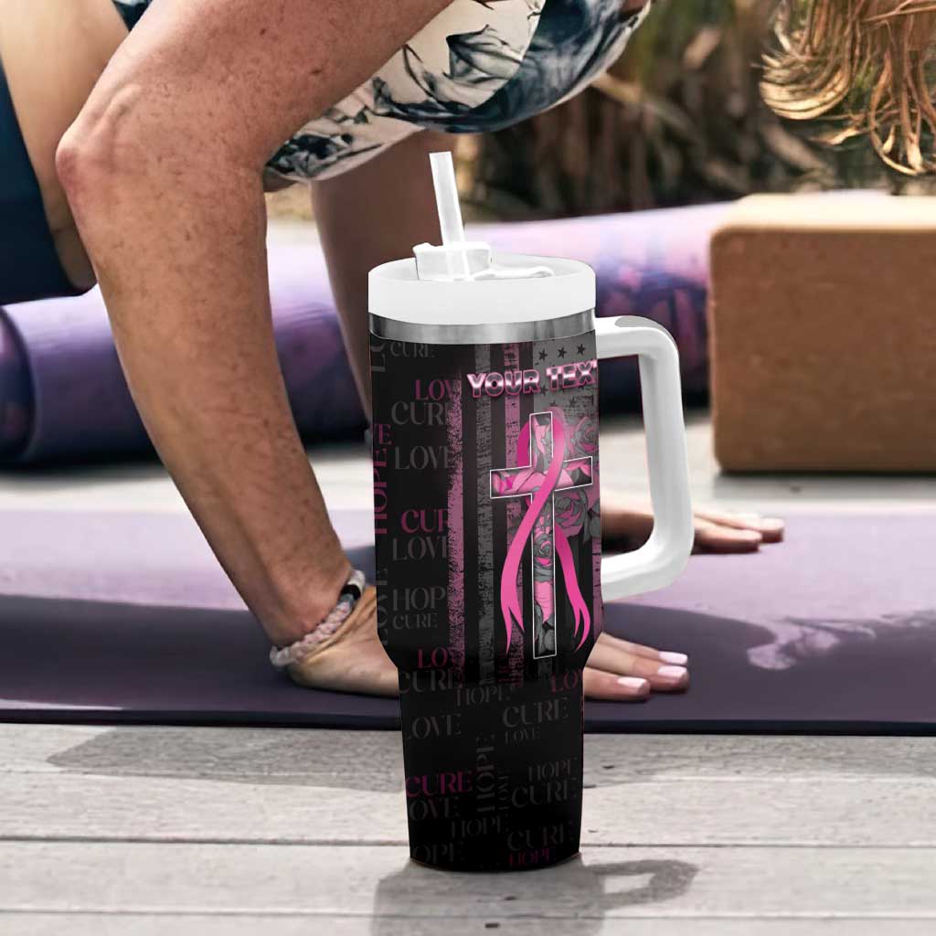 Personalized American Breast Cancer Tumbler With Handle Hope And Cure Cross - Wonder Print Shop