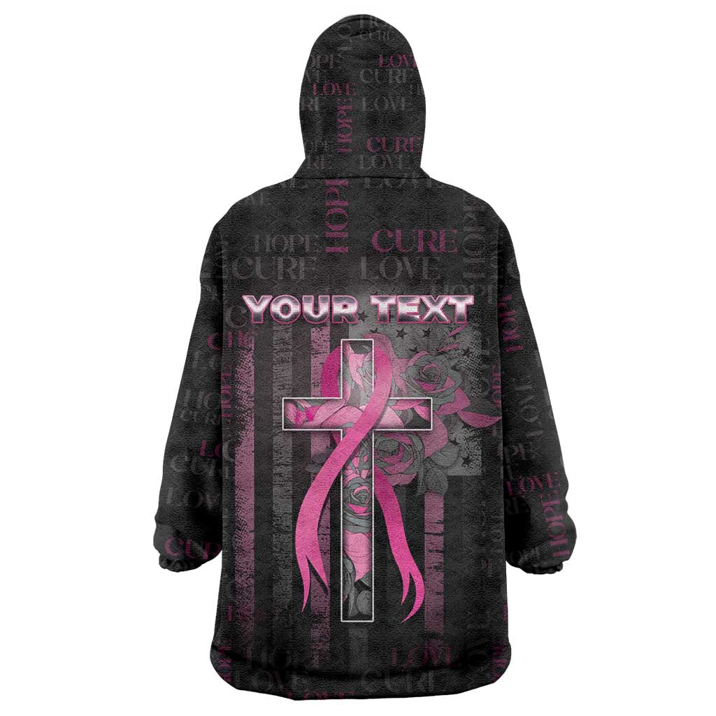 Personalized American Breast Cancer Wearable Blanket Hoodie Hope And Cure Cross - Wonder Print Shop
