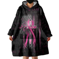 Personalized American Breast Cancer Wearable Blanket Hoodie Hope And Cure Cross - Wonder Print Shop