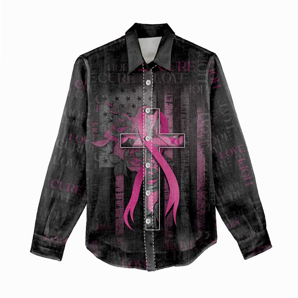 Personalized American Breast Cancer Women Casual Shirt Hope And Cure Cross - Wonder Print Shop